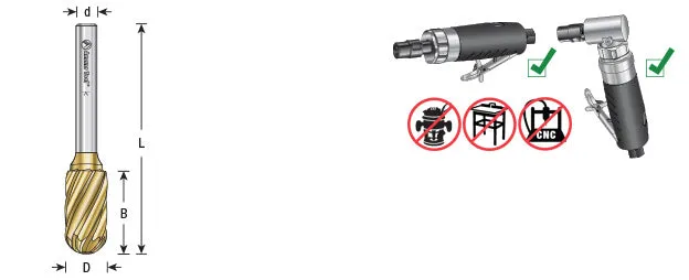 SC Burrs Radius Cylinder Non-Ferrous Burr Bit | 1⁄2 Dia x 1 x 1⁄4 Shank | BURS-124NF | 738685222416