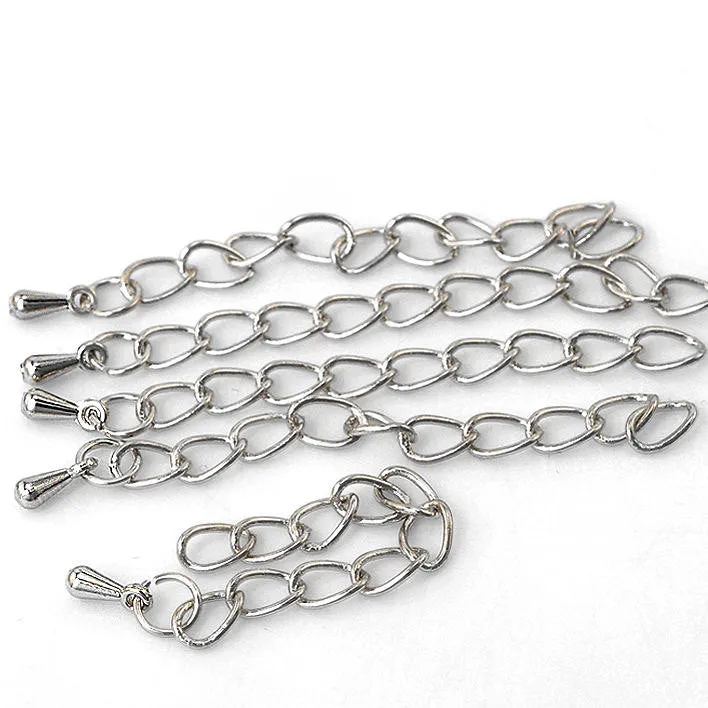 Silver Tone Extender Chains With Chain Drop - 62mm x 4.1mm - 10 Pieces - Z017