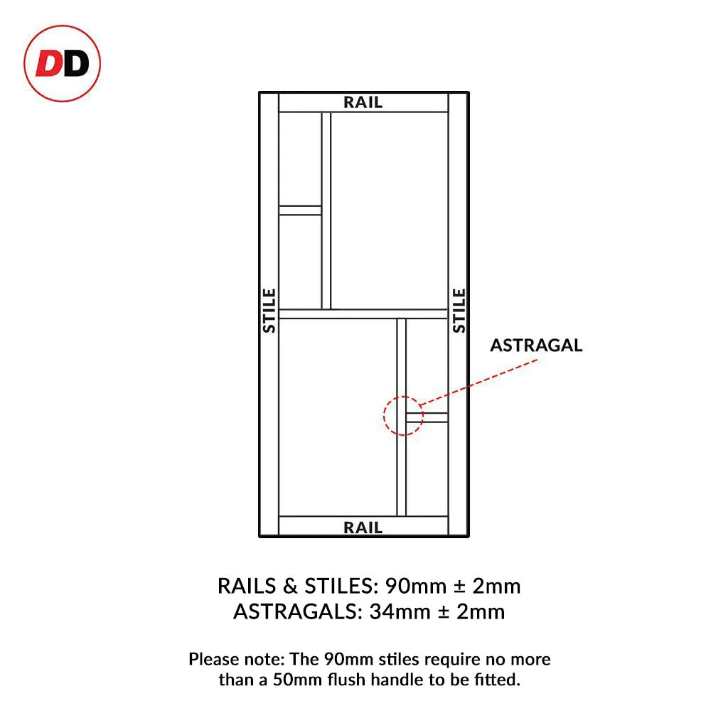 Sirius Tubular Stainless Steel Track & Solid Wood Door - Eco-Urban® Cairo 6 Pane Door DD6419SG Frosted Glass - 6 Colour Options