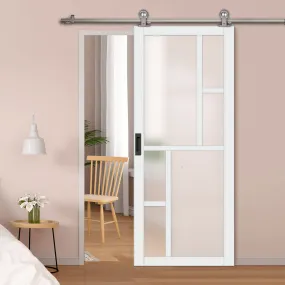 Sirius Tubular Stainless Steel Track & Solid Wood Door - Eco-Urban® Cairo 6 Pane Door DD6419SG Frosted Glass - 6 Colour Options