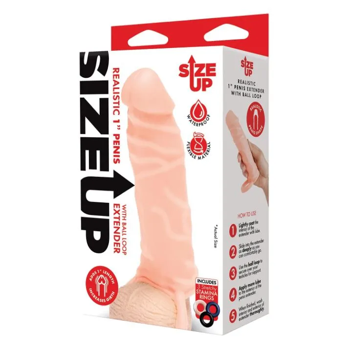 Size Up Realistic 1 Inch Penis Extender With Ball Loop Flesh