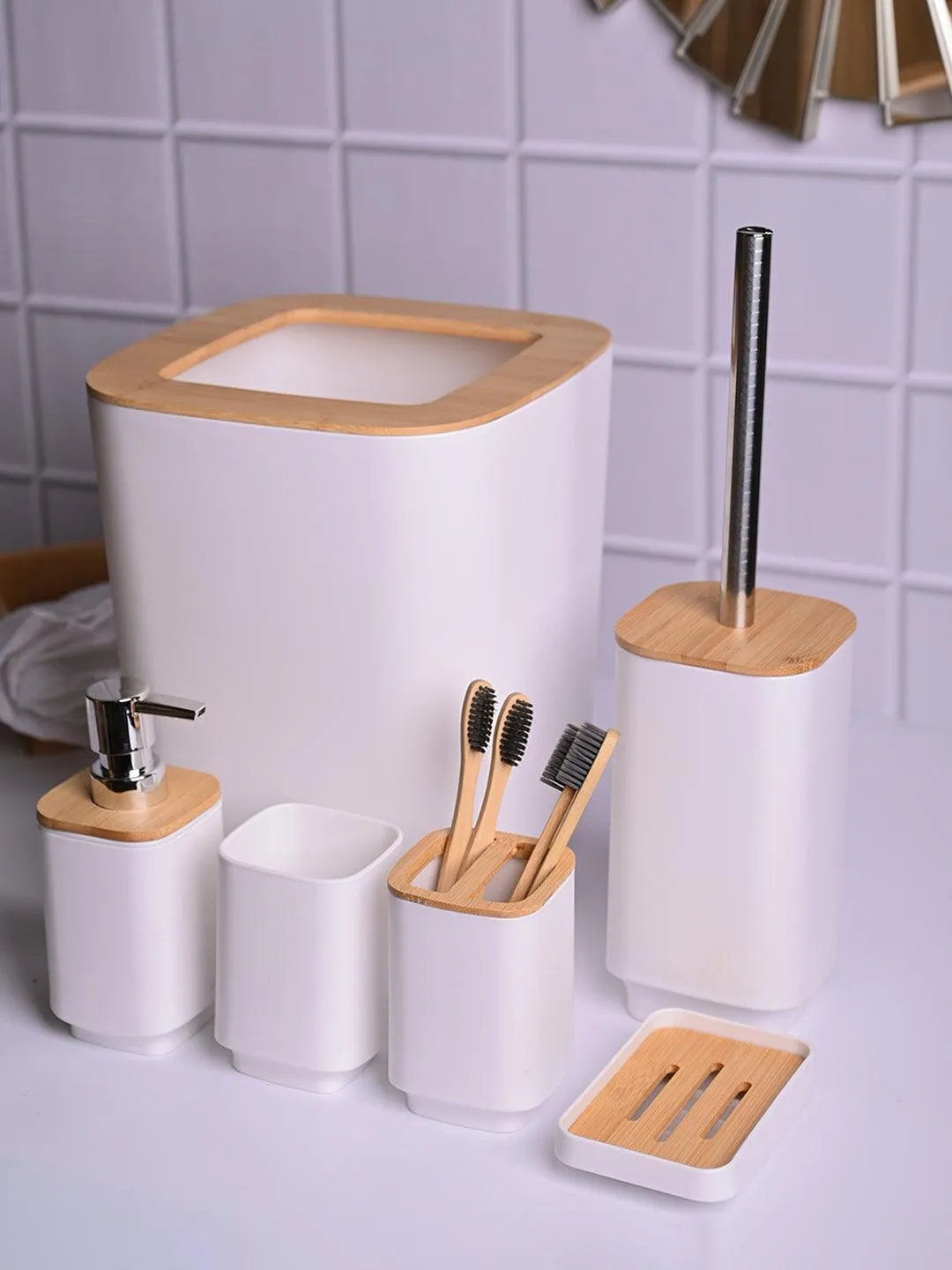 Stylish White Bathroom Set 6 Pcs