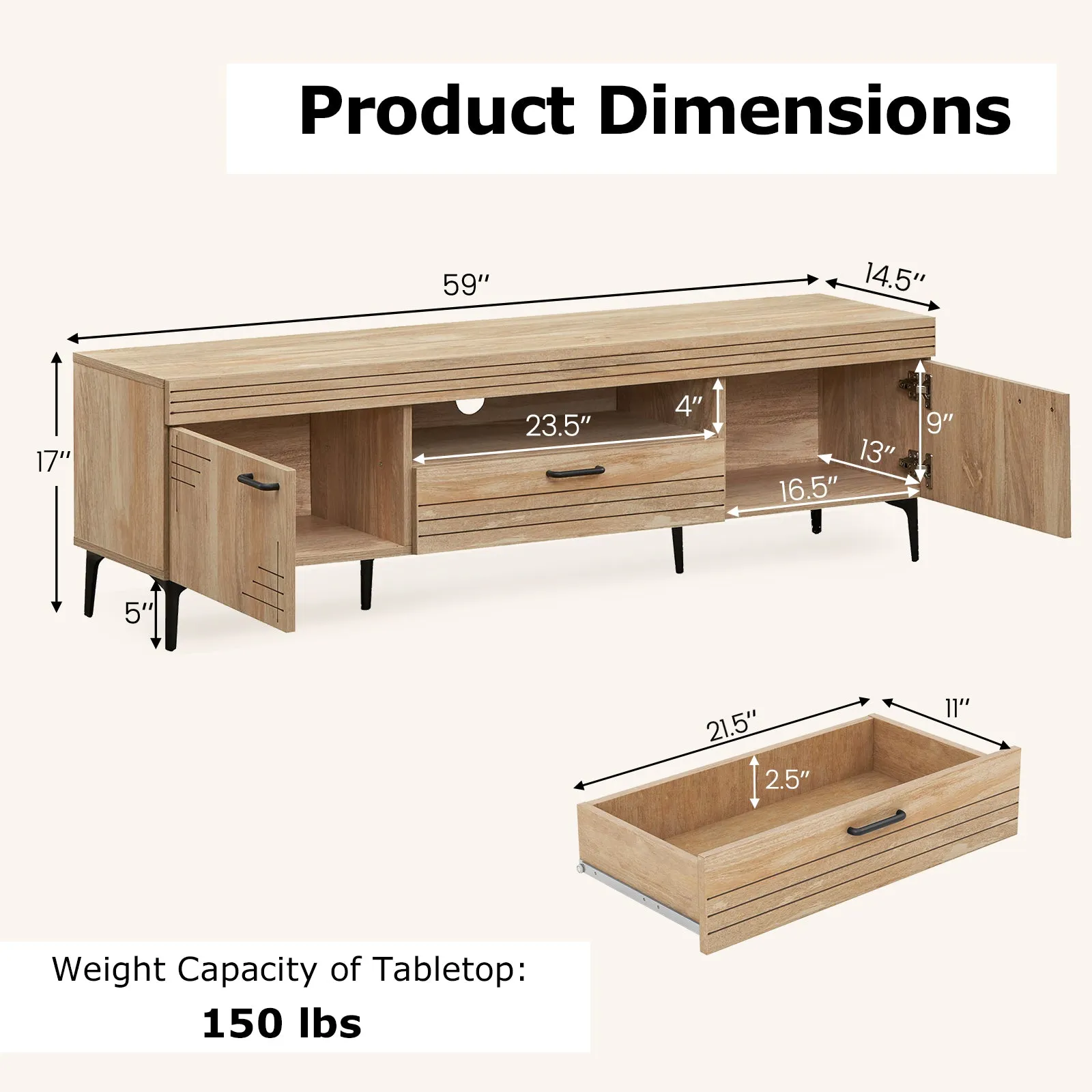 Tangkula Mid Century Modern TV Stand for 65 Inch TVs, Media Entertainment Center with Drawer