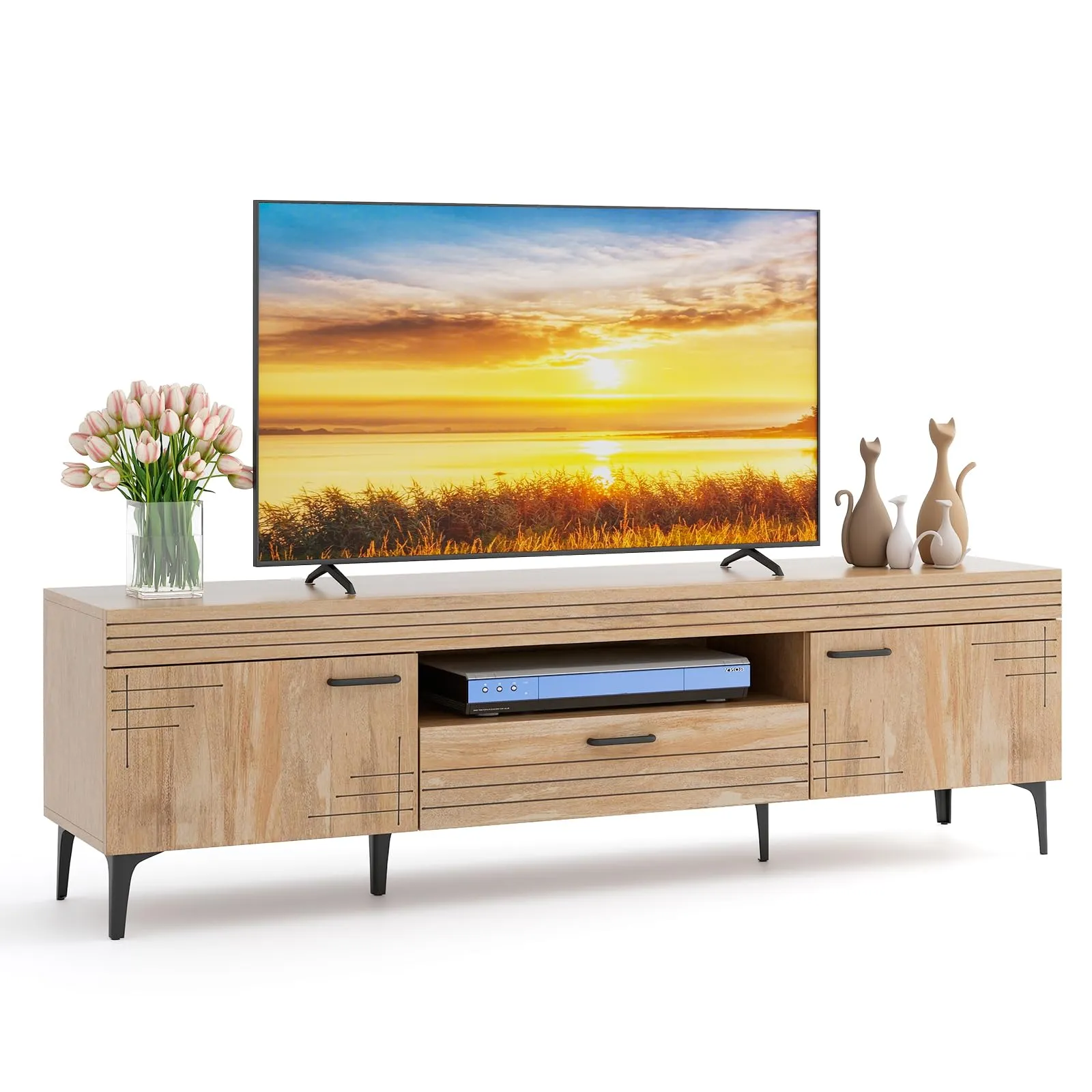 Tangkula Mid Century Modern TV Stand for 65 Inch TVs, Media Entertainment Center with Drawer