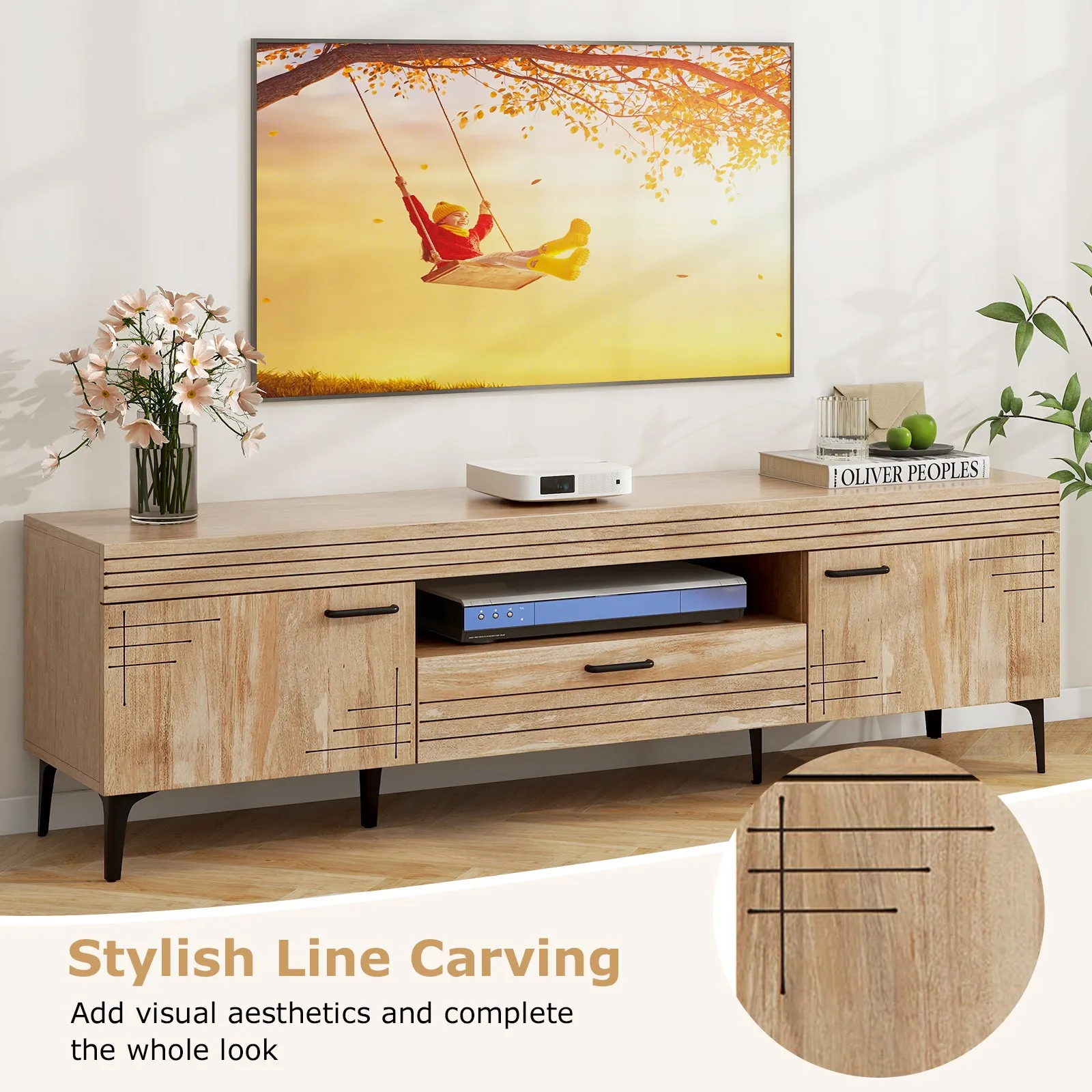 Tangkula Mid Century Modern TV Stand for 65 Inch TVs, Media Entertainment Center with Drawer