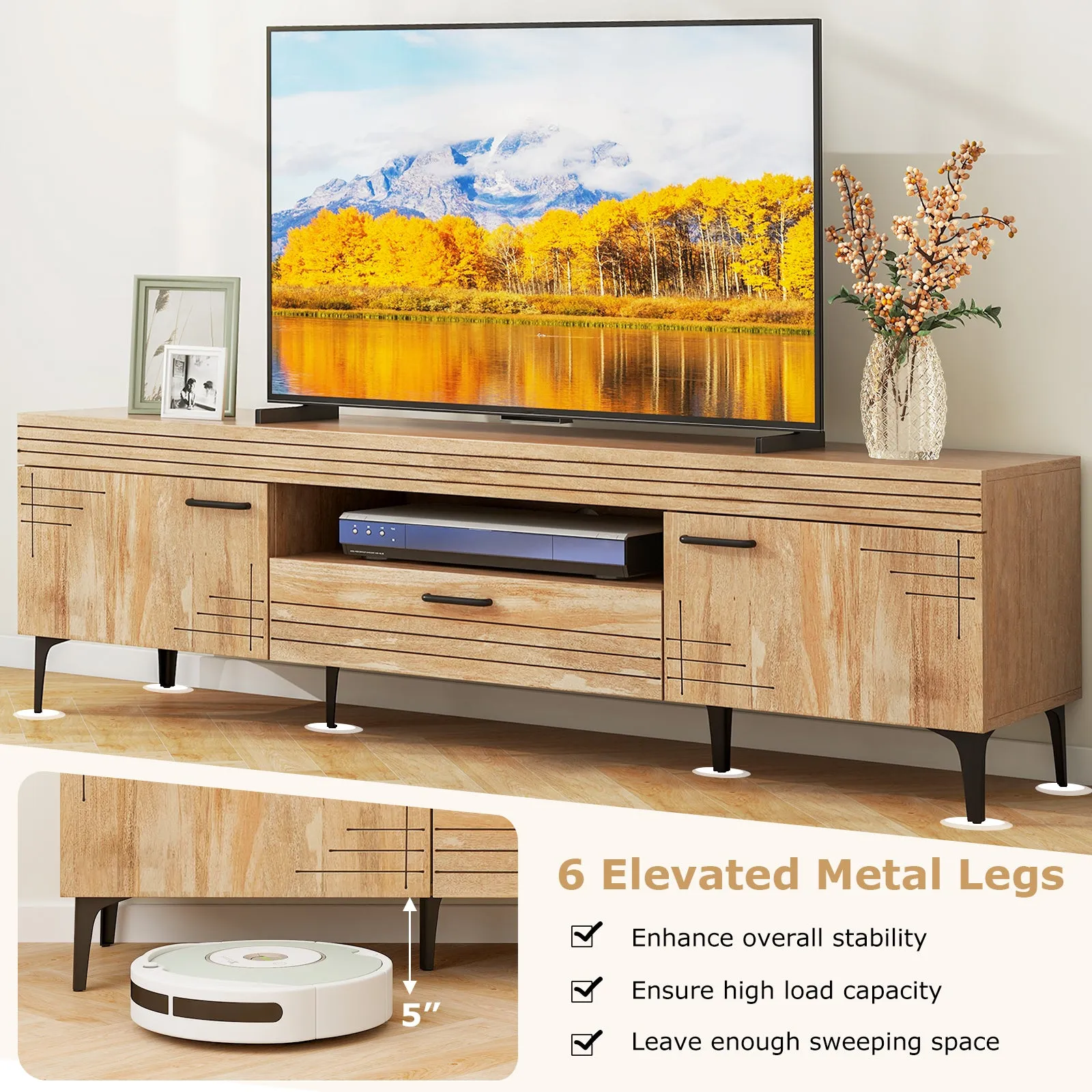 Tangkula Mid Century Modern TV Stand for 65 Inch TVs, Media Entertainment Center with Drawer