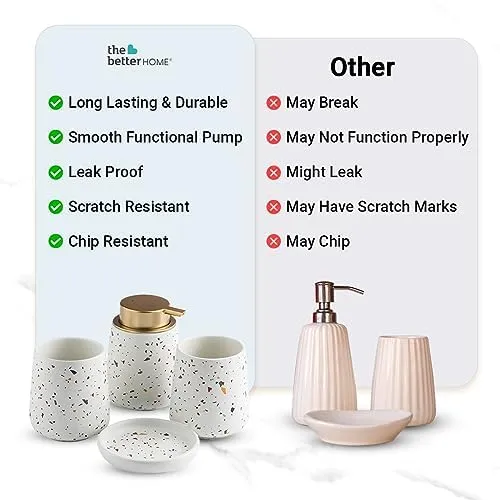 The Better Home 3pcs Ceramic Bathroomware Bathroom Liquid soap Dispenser Set White Toothbrush Holder and Tumbler (Set of 6)