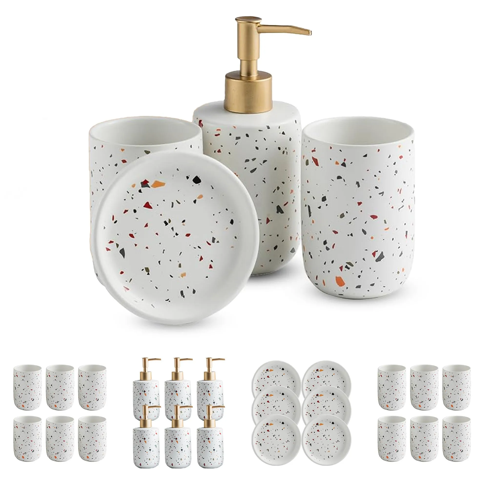 The Better Home 3pcs Ceramic Bathroomware Bathroom Liquid soap Dispenser Set White Toothbrush Holder and Tumbler (Set of 6)