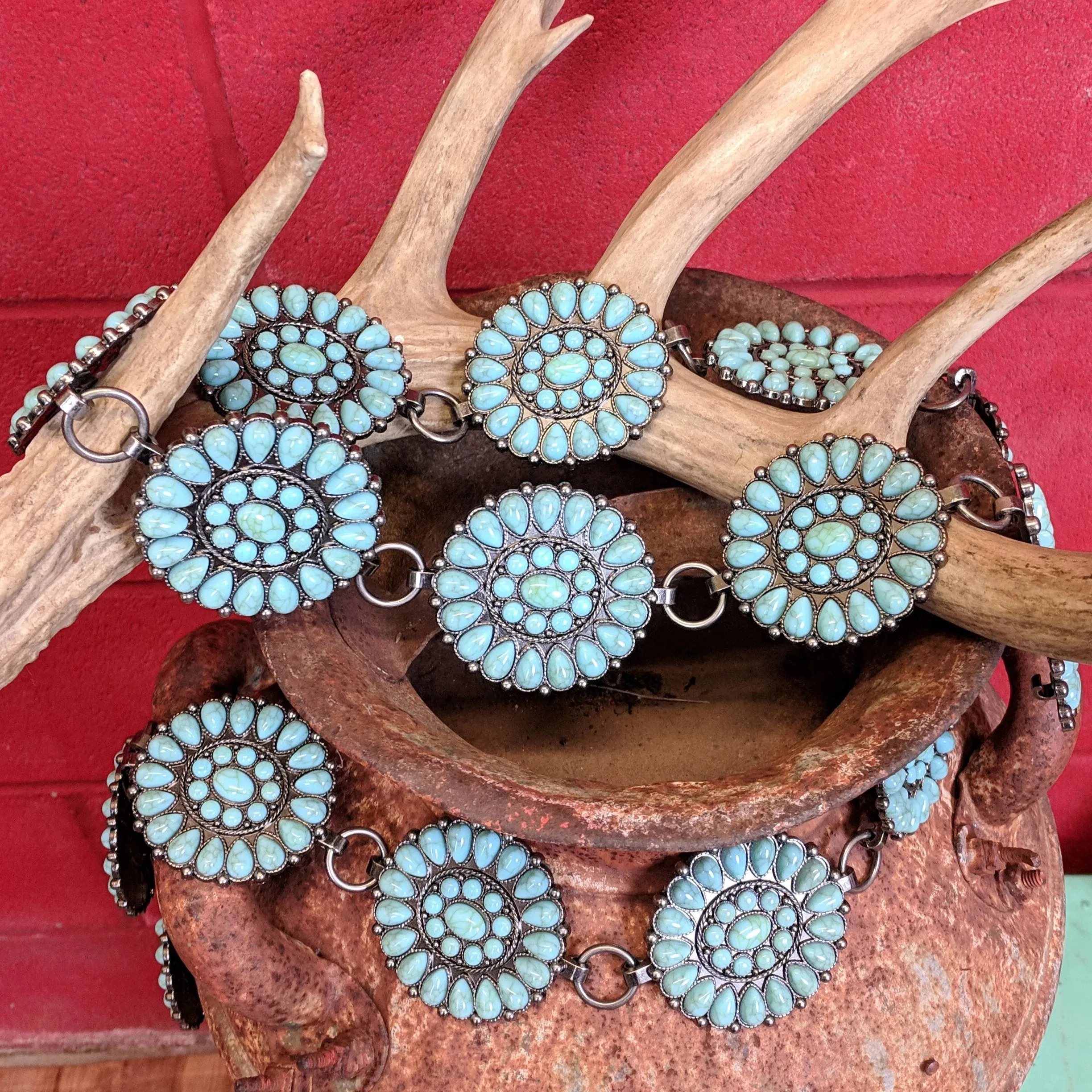 Turquoise Stone Link Chain Belt