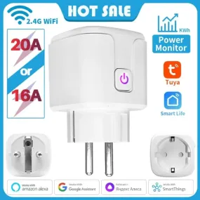 Tuya WiFi Smart Plug 16A/20A EU Power Monitor Switch Smart Socket With Timing Function Smart Life Support Alexa Google Home