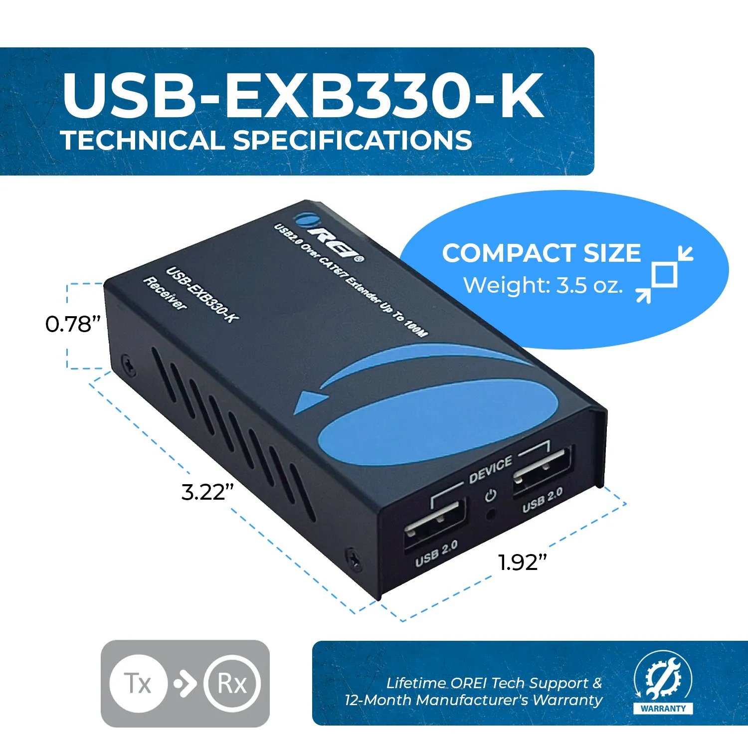 USB2.0 Over CAT6/7 Extender Up To 100M/330ft - Power over Cable (USB-EXB330-K)