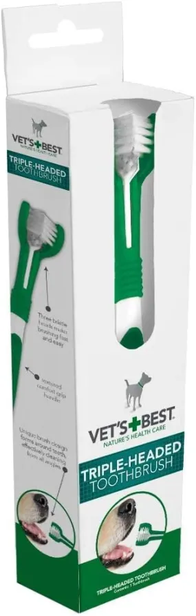 Vet's Best Advanced Triple-Head Toothbrush for Dogs - Comprehensive Oral Care