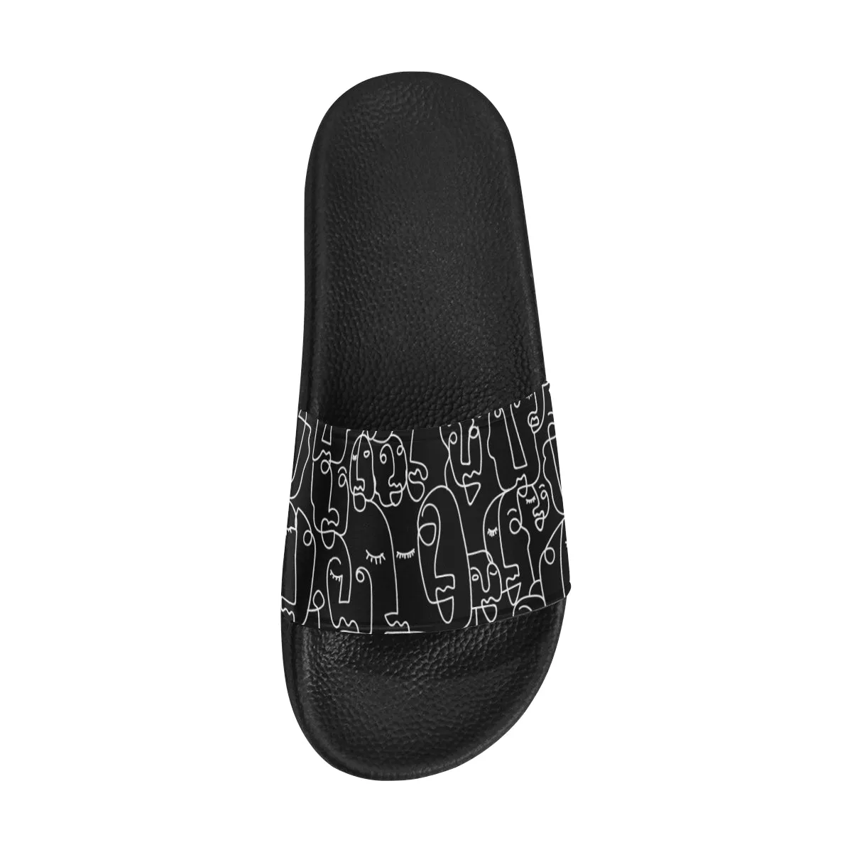 Women's Black Face Doodle Print Sliders Sandal