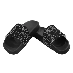 Women's Black Face Doodle Print Sliders Sandal