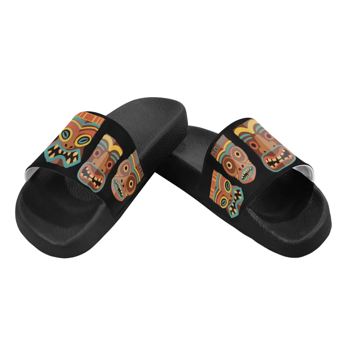 Women's Tribal Face Mask Print Sliders Sandal