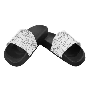 Women's White Face Doodle Print Sliders Sandal