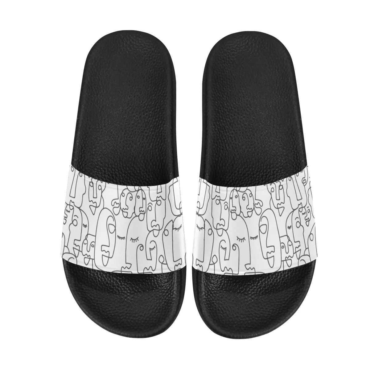 Women's White Face Doodle Print Sliders Sandal